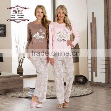 cute fancy design %100 cotton winter pajamas for ladies