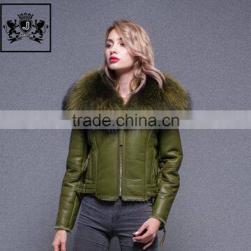 New Style Colored Raccoon Fur Collar Coat For Women, Leather Jacket Winter, Lady Lamb Sheepskin Real Sheep Fur Coat