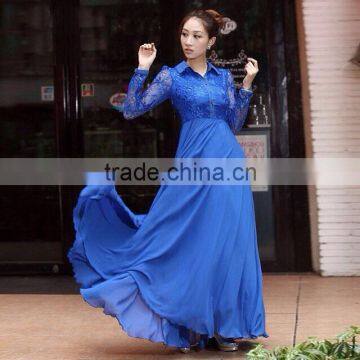 hot selling lace long sleeve maxi dress plain navy chiffon muslim women long dress muslim long dress chiffon