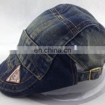 Denim beret caps Gatsby ivy caps with metal logo cheap beret caps