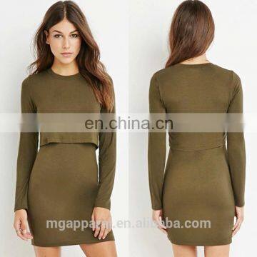 Cheap price women long sleeve sexy tight mini layered dress