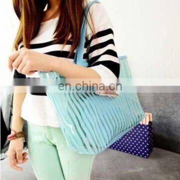 Striped Transparent Shoulder Bags Women Clear Handbag Summer Beach Bag photo-4