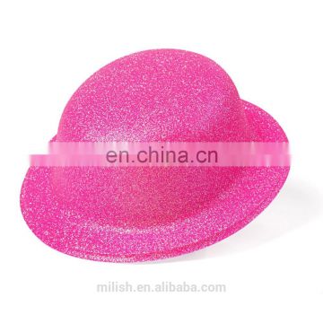 MH-2144 Classic Party kit PVC Plain Pink Glitter Plastic Top Bowler Derby Hat