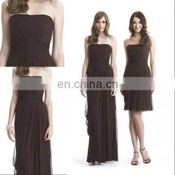 HC2289 Brown strapless sleeveless gathered chiffon A-line asymmetrical hem zipper back cheap removable skirt prom dresses