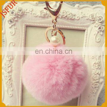 2016 New Cute Wholesale Fluffy Genuine Fex Rabbit Fur Pom Pom Keychain