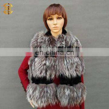 Black and Gray Fox Fur Scarf Fox Rabbit Fur Collar For Women