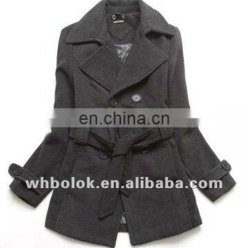 Ladies black rich wool coat waistband newly style winter trench