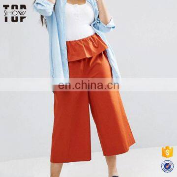 Plus size women clothing with ruffle waist coat pant women's wide leg pant