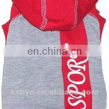 red hoodie grey dog sportswear