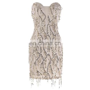 Kate Kasin Sexy Strapless Sequined Tassel Ball Cocktail Hips-Wrapped Apricot Evening Prom Party Dress 7 Size US 4~16 KK001041-1