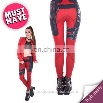 Red hero tights elastic fit custom 3d sport mix photo print muscle cheap girl pattern polyester denim femme leggings for women