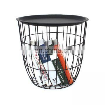 Customized Newest Design Home Storage Metal Wire Basket Round Tea Table With Lid photo-3
