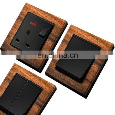 10A/16A 250V wood grain black silver alloy switch socket electrical wall socket switch panel child protection design