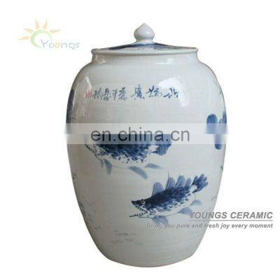 Large Chinese Hand Painted Ceramic Rice Jar Honey Jar Storage Jars