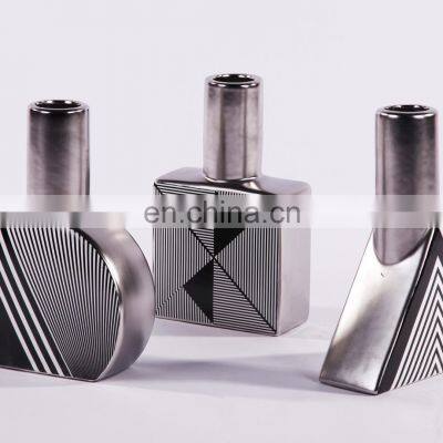 Black And White Stripe Nordic Modern Geometric Ceramic Flower Vase For Home Decor