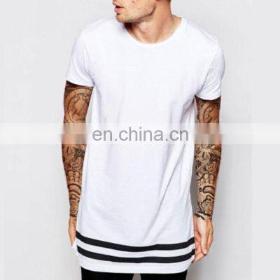 New Style Dtg Printer Longline Hipster Men Stripes T Shirt Long Line T-Shirt Homme With Striped Hem