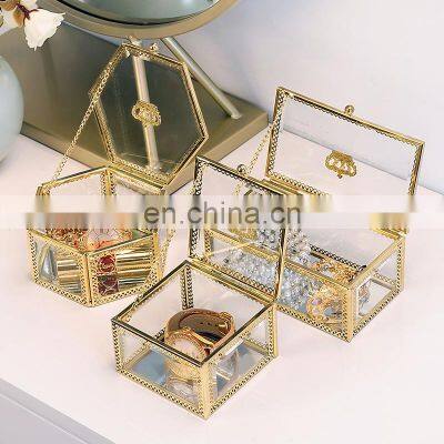 Jewelry Box New Gold Metal Storage Luxury Glass Acrylic Gift Bracelet Necklace Jewellery Ring Box Jewelry Organizer For Jewelry