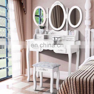 3 mirror 7 drawer White Dressing Tables With Mirror and Stool