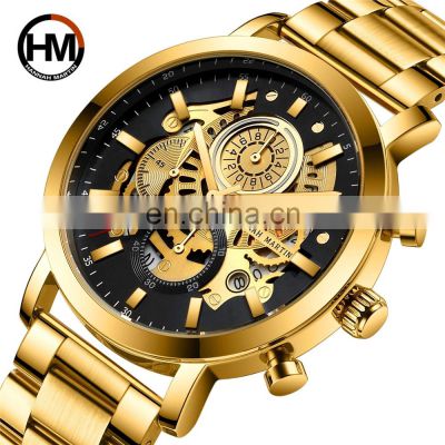 HANNAH MARTIN 1094 High Quality Men Quartz Watch Calendar Wristwatch fashion Stainless Steel Watch For Men