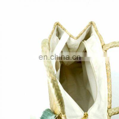 Handmade Seagrass Handbag Interior Zipped With Cotton Lining 100% Nature Straw Woven Tote Bag Wholesale photo-4