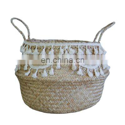 Seagrass Belly Basket, Basket with tassels Planter Pot, Best Seller Woven Plant Holder Wholesale