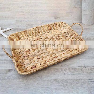 High Quality Vintage Rectangular Wicker Tray, Decorative Waterhyacinth Serving Tray