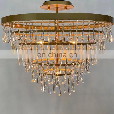 Newest Design Luxury Gold Crystal Brass Pendant Light Round Led Hanging Lamps Modern Style Crystal Chandelier For Living Room