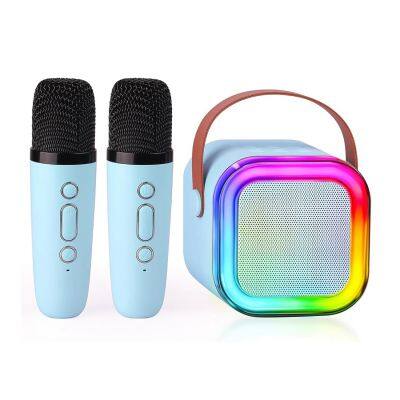 Best Gift Portable LED Mini Karaoke Speaker with 2 Microphone, Funny Bluetooth Speaker with Magical Voice