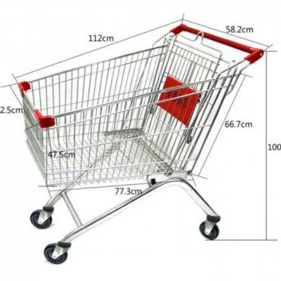 280 L Supermarket Shopping Trolley European Style Metal Supermarket Shopping Carts Trolley Custom Logo Printing