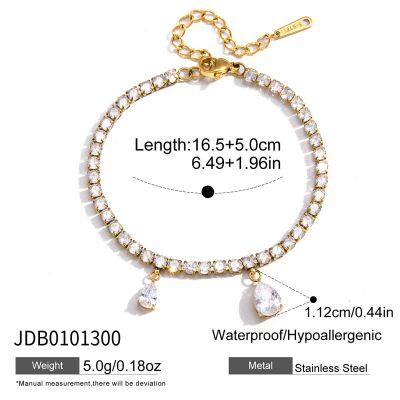 Gold Plated Stainless Steel Tennis Bracelet With CZ Drop Charm for Women Waterproof Adjustable Chain Bracelet Jewelry Wholesale photo-4