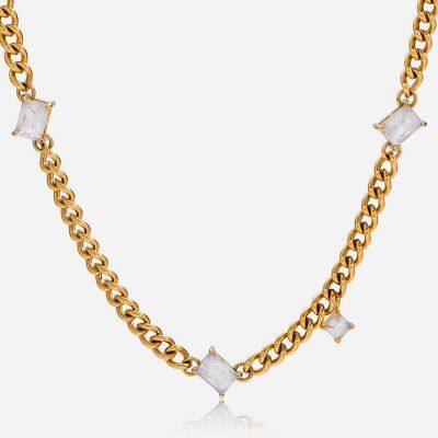 18K Gold Plated Stainless Steel Diamond Zircon Necklace - Non-Fade Chain