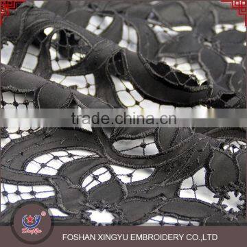 Best selling chemical lace 100%polyester products black embroidered fabric