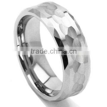 Men Tungsten Metal Ring Hammered Multi faceted Design Wedding Band Polished Ring