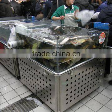 APEX supermarket aquarium standing on stainless steel trolley glass display fish tank