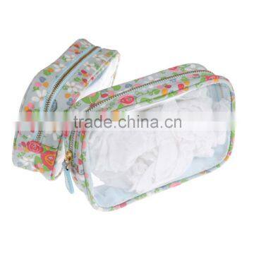 OEM Cotton Canvas With Transparent PVC Cosmetic Makeup Bag ,Toiletry Bag