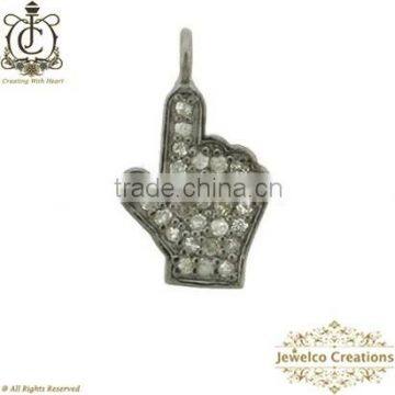 Pave Diamond Hand Charm Pendant, Silver Pendant, Handmade Jewelry, Diamond Fashion Jewelry Wholesaler, Victorian Jewelry