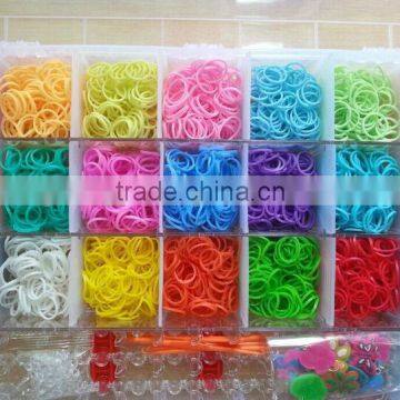 Look!! Cheapeast 2014 Newest Various of colors loom bands kit, wholesale Ecofriendly rubber loom bands bracelet kit in bulk!!!