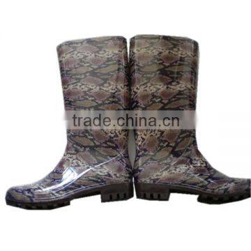 sexy snake-grain pattern rain boots women, waterproof PVC boots,knee high plastic working boots