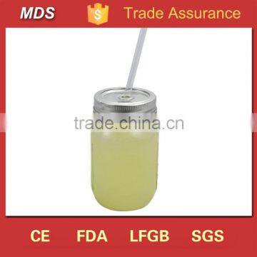 Wholesale ice cold 16oz drink glass mason jars with straw lid
