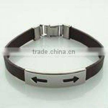 Leather bands bracelet with steel arrow shape cutout design nameplate