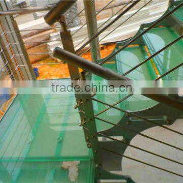 Double Stringer Stainless Steel Straight Stairs With Glass Treads photo-3