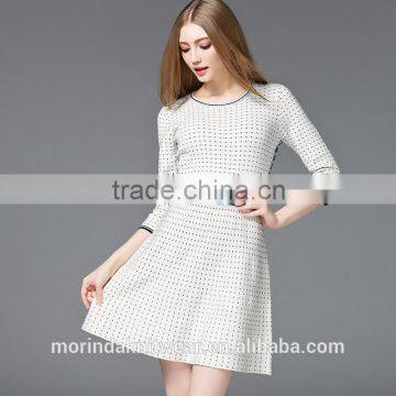 Lady 's Knitted Round Neck Jacquard 3/4 Sleeve Dress photo-4