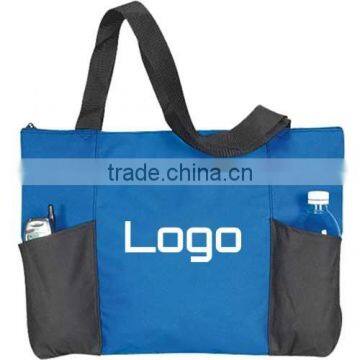 600D Polyester Double Pocket Zippered Tote