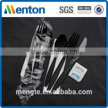 plastic cutlery fork spoon knife with pepper and salt