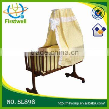 Popular wooden baby bed crib cot with wheels wholesales