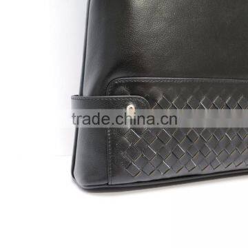 Special Design Men's Black First Layer Lambskin Leather Multifunctional Zipper Briefcase photo-4