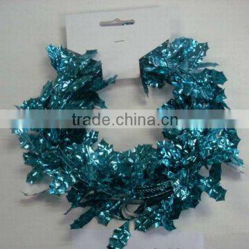 HOT SALE! 9 Ft Turquoise Metallic PVC Holly Leaf Wire Tinsel Garlands