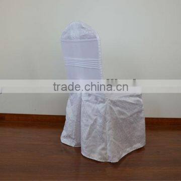 White pleated polyester jacquard banquet chair cover with spandex sash for sale