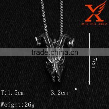 Mens Goat Sheep Head Stainless Steel Pendant Bighorn Ram Skull Horn