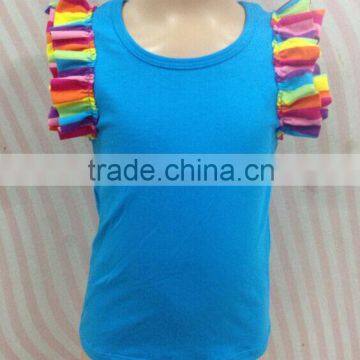 2016 Yiwu kids clothes apparel factory summer turquoise ruffle sleeve tank top baby girl clothes